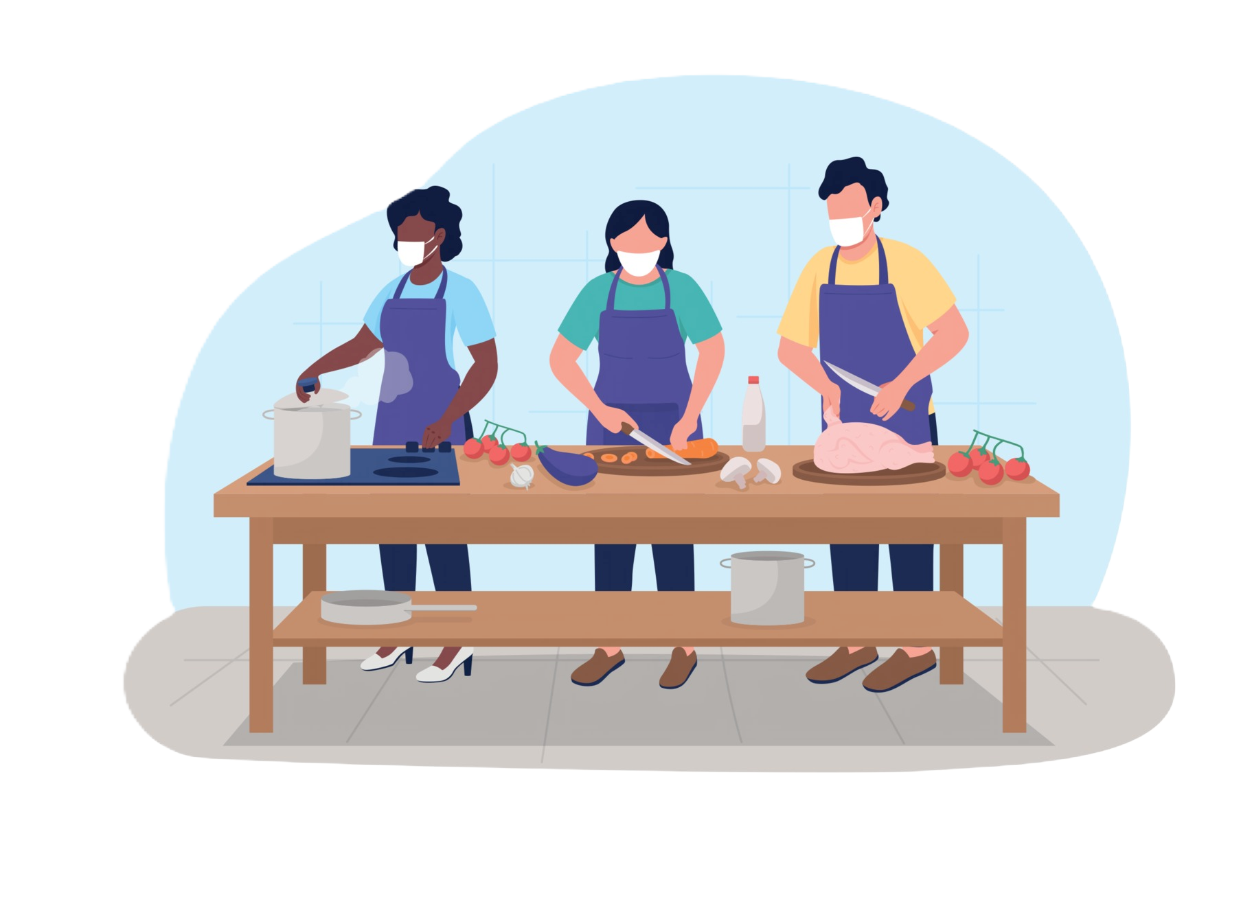 3 people cooking
